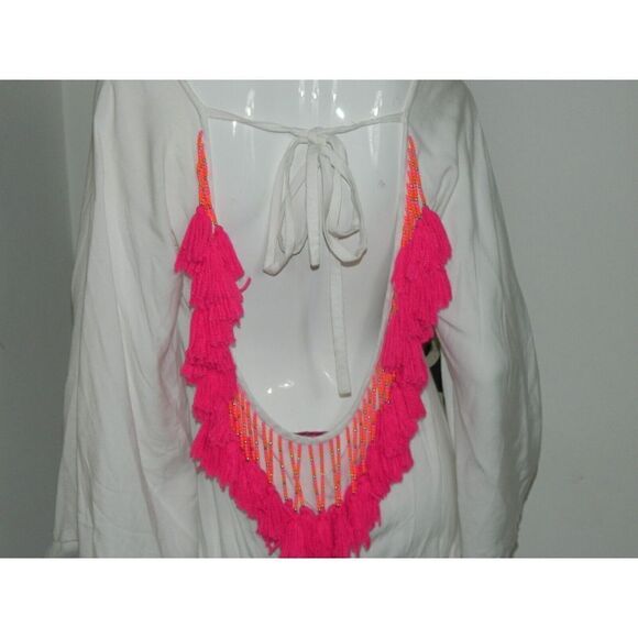 Sundress Brand Dress Cover Up Size XS/S White‎ Pink Tassels Ruffle Sleeve - Picture 7 of 11